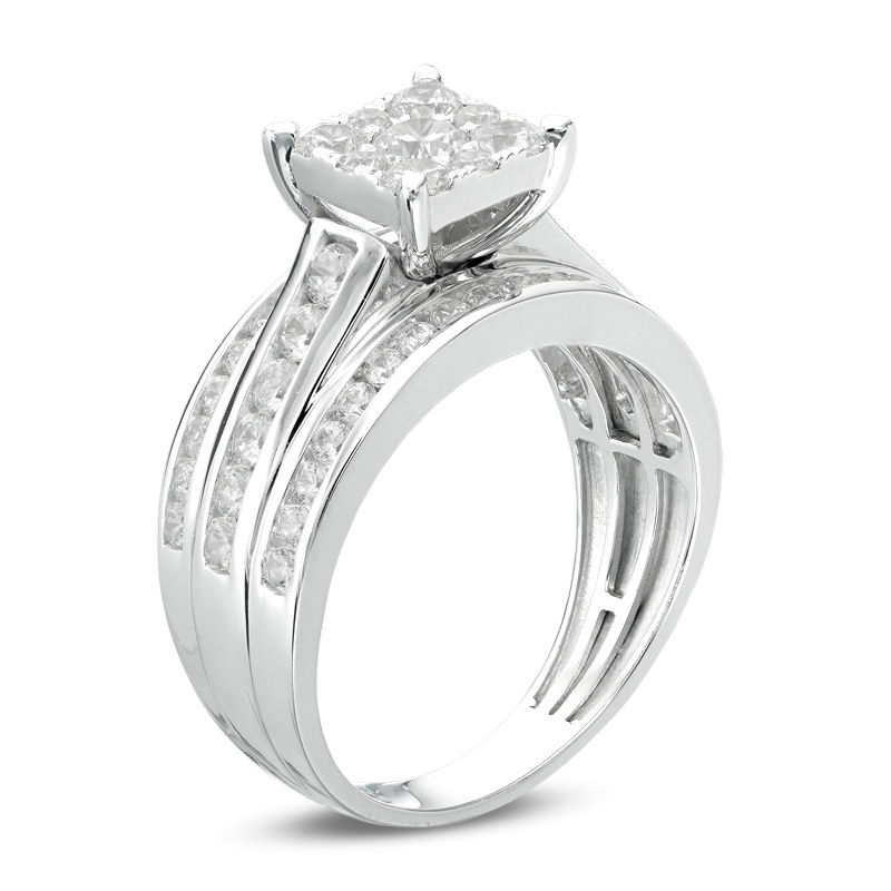 1-1/2 CT. T.W. Diamond Square Frame Multi-Row Engagement Ring in 14K White Gold