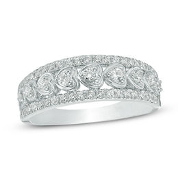 1/2 CT. T.W. Diamond Heart Frame Nine Stone Anniversary Band in 14K White Gold