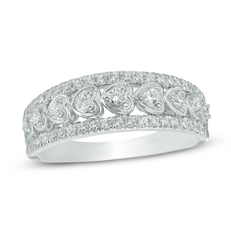 1/2 CT. T.W. Diamond Heart Frame Nine Stone Anniversary Band in 14K White Gold