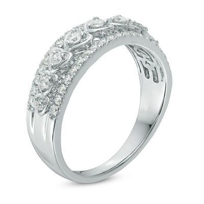 Details about   10kt White Gold Womens Round Diamond Double Heartbeat Ring 1/5 Cttw