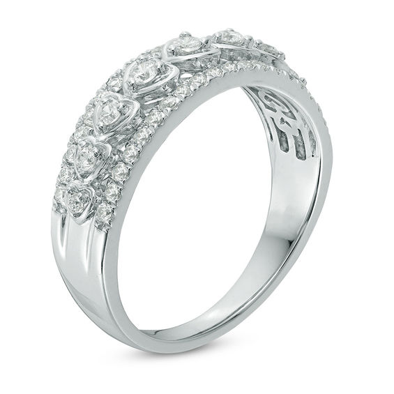 1/2 CT. T.w. Diamond Heart Frame Nine Stone Anniversary Band in 14K White Gold