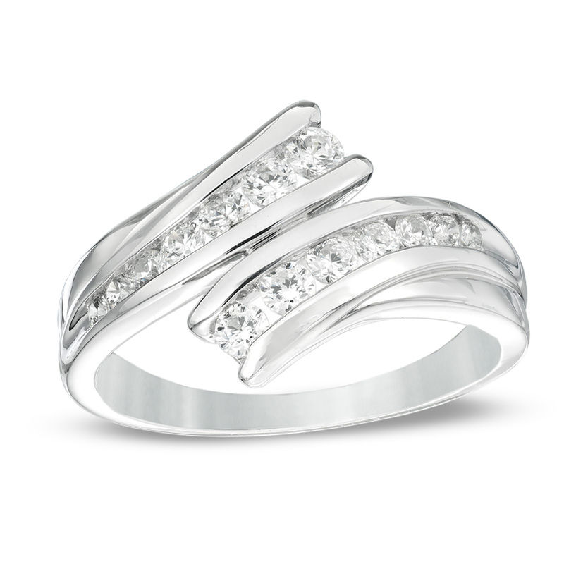 1/2 CT. T.W. Diamond Bypass Contour Wedding Band in 14K White Gold