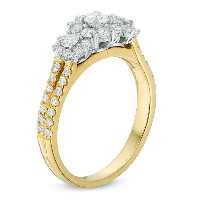 1 CT. T.W. Diamond Frame Three Stone Engagement Ring in 14K Two-Tone Gold