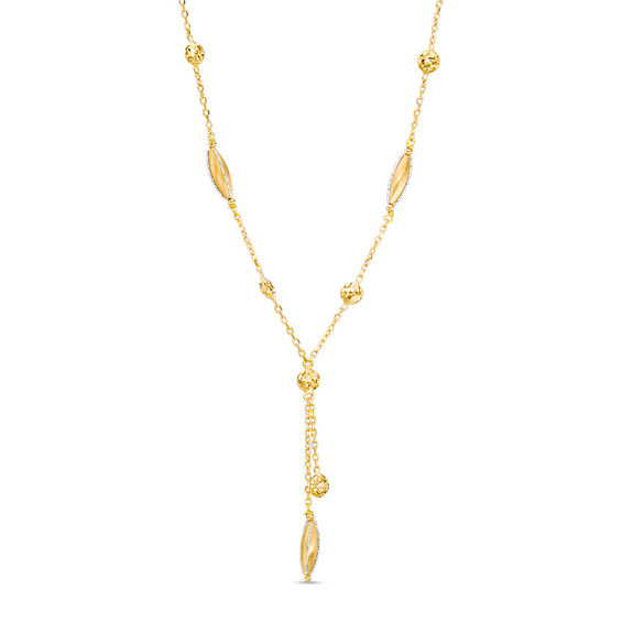 Diamond-Cut Round and Marquise Beaded "Y" Necklace in 10K Gold - 17"