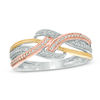 Thumbnail Image 1 of 1/8 CT. T.W. Diamond Woven Crossover Ring in 10K Tri-Tone Gold