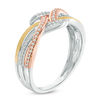 Thumbnail Image 2 of 1/8 CT. T.W. Diamond Woven Crossover Ring in 10K Tri-Tone Gold