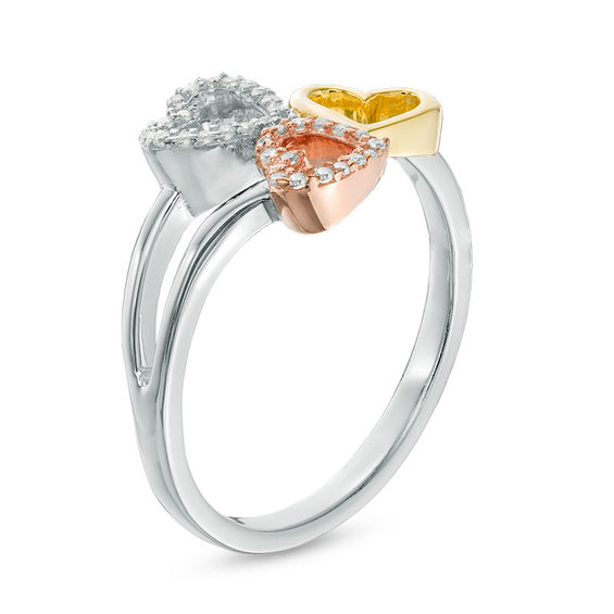 1/10 CT. T.w. Diamond Triple Heart Ring in Sterling Silver and 10K Two-Tone Gold
