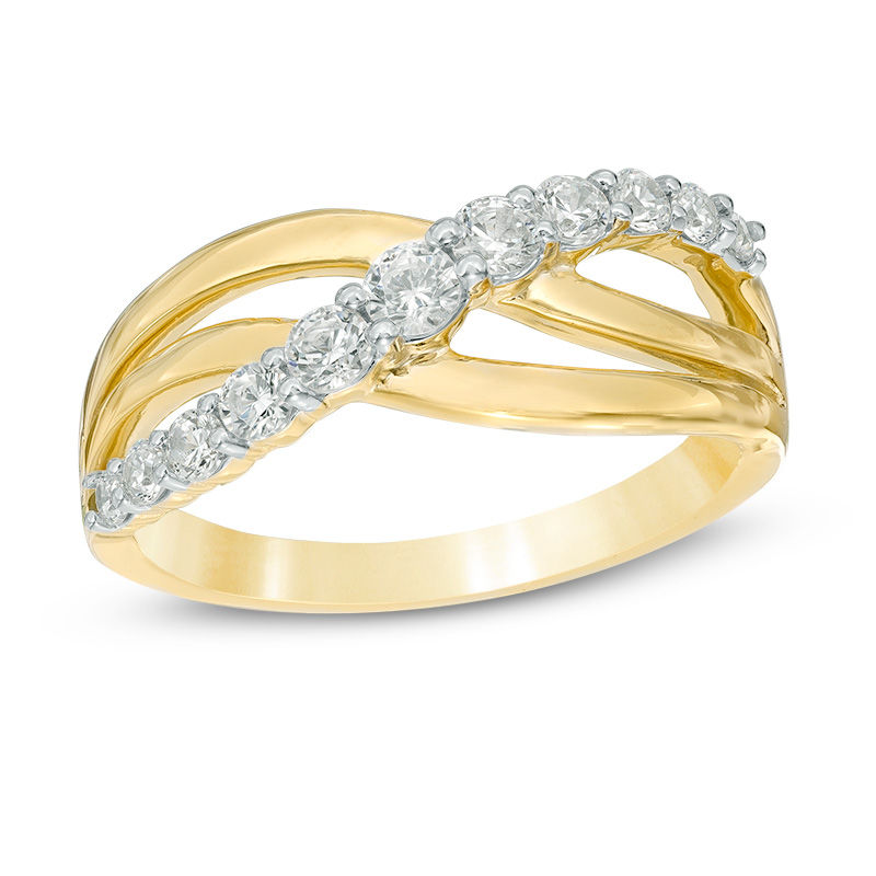 1/2 CT. T.W. Diamond Layered Crossover Split Shank Ring in 10K Gold