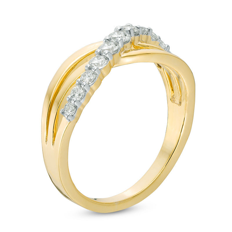 1/2 CT. T.W. Diamond Layered Crossover Split Shank Ring in 10K Gold