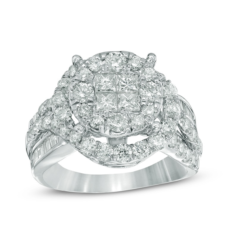 Main Image 1 of 2-1/2 CT. T.W. Quad Princess-Cut Diamond Double Frame Engagement Ring in 14K White Gold