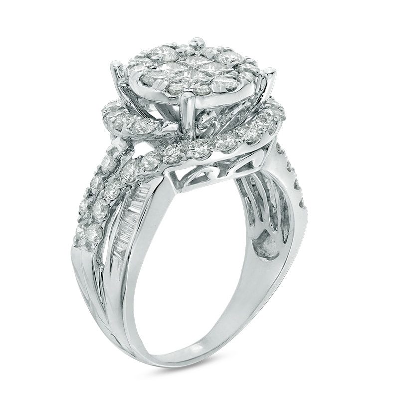 Main Image 2 of 2-1/2 CT. T.W. Quad Princess-Cut Diamond Double Frame Engagement Ring in 14K White Gold