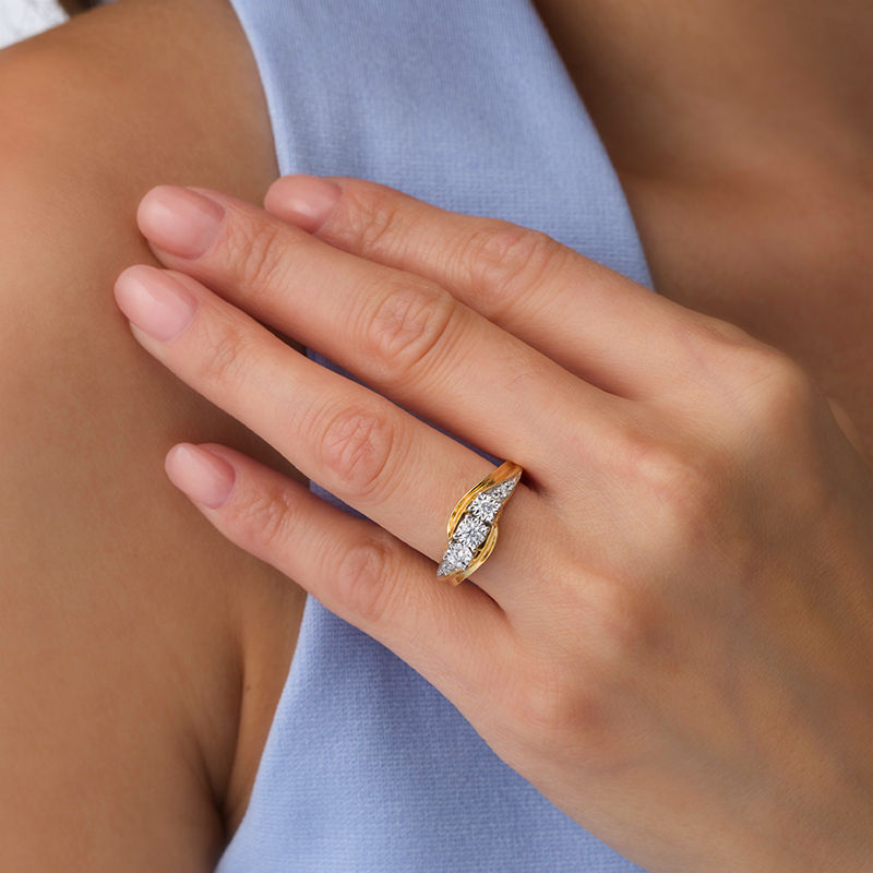Main Image 3 of 1/4 CT. T.W. Diamond Past Present Future® Bypass Engagement Ring in 10K Gold