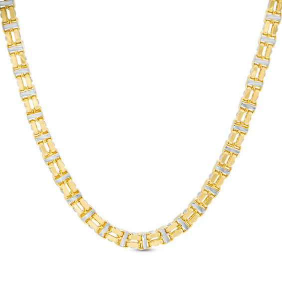 Men's Double Row Link Necklace in 10K Two-Tone Gold - 24"