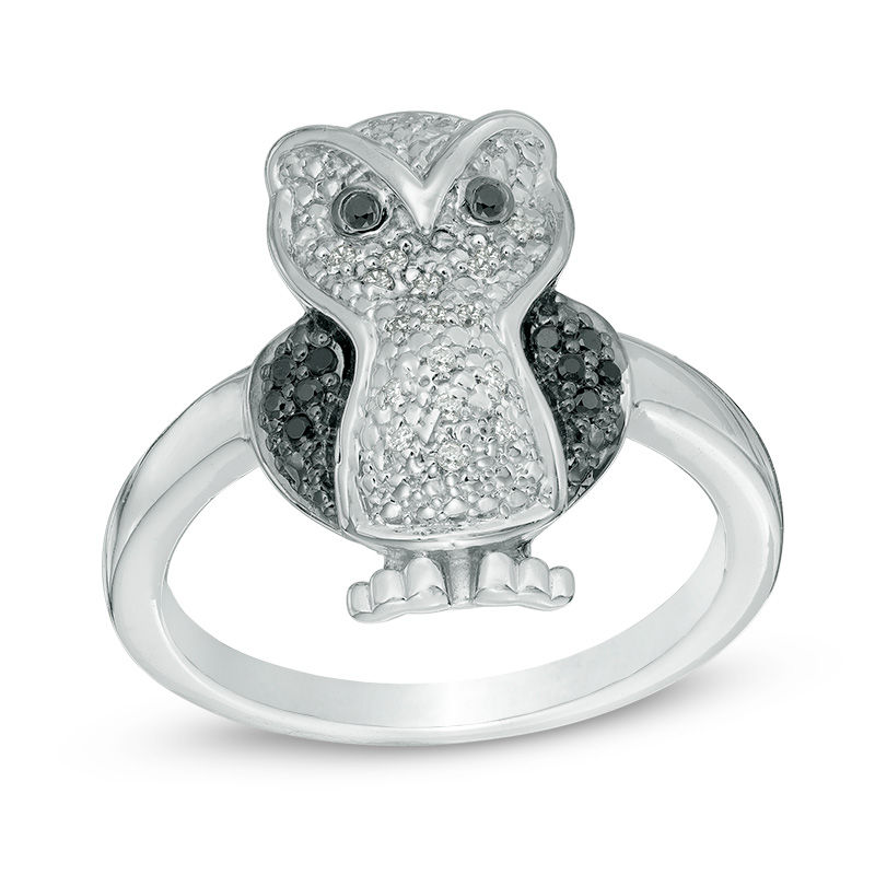 Vintage Wise Owl Statement Metal Ring With Diamante and Black 