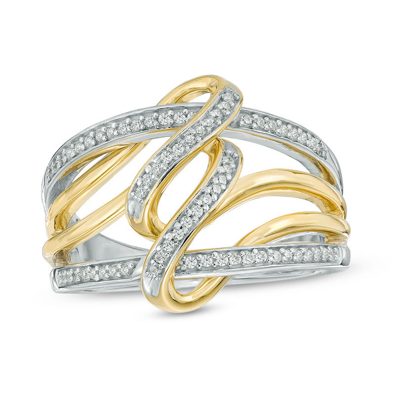 1/5 CT. T.W. Diamond Interlocking Loop Ring in Sterling Silver and 10K Gold