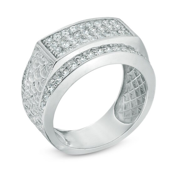 1 CT. T.w. Rectangle Multi-Diamond Scalloped Anniversary Ring in 10K White Gold