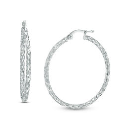 Diamond-Cut Hoop Earrings in 14K White Gold