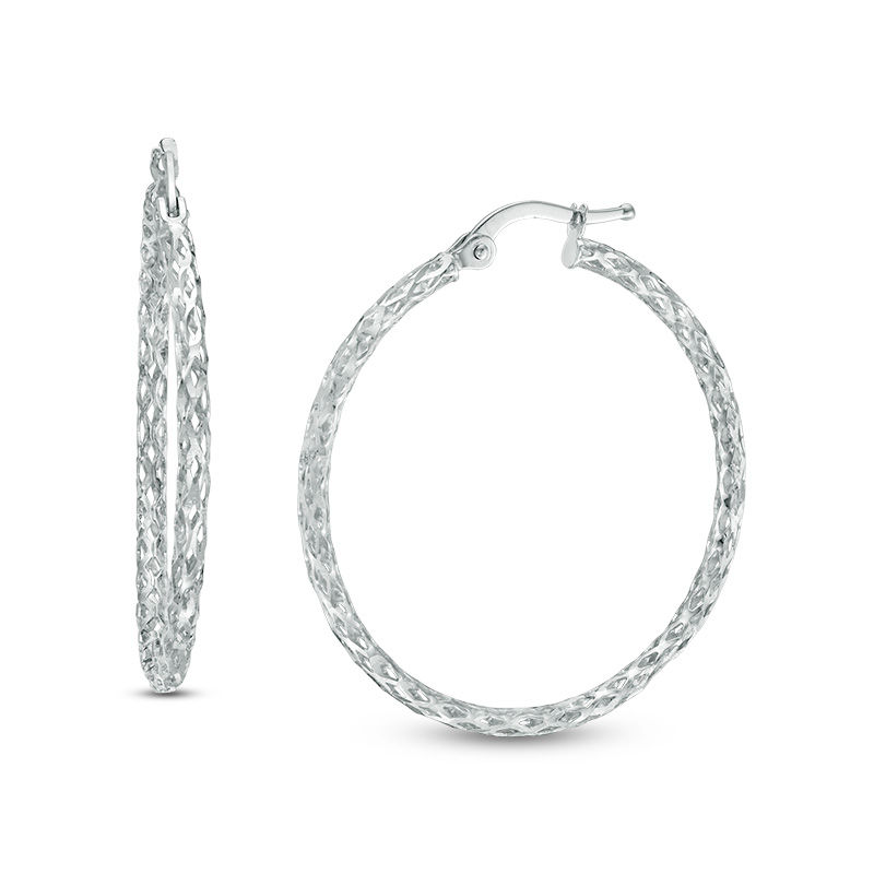 Diamond-Cut Hoop Earrings in 14K White Gold