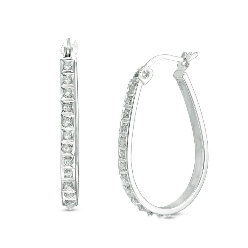 Main Image 1 of Diamond Fascination™ Pear-Shaped Hoop Earrings in Sterling Silver with Platinum Plate