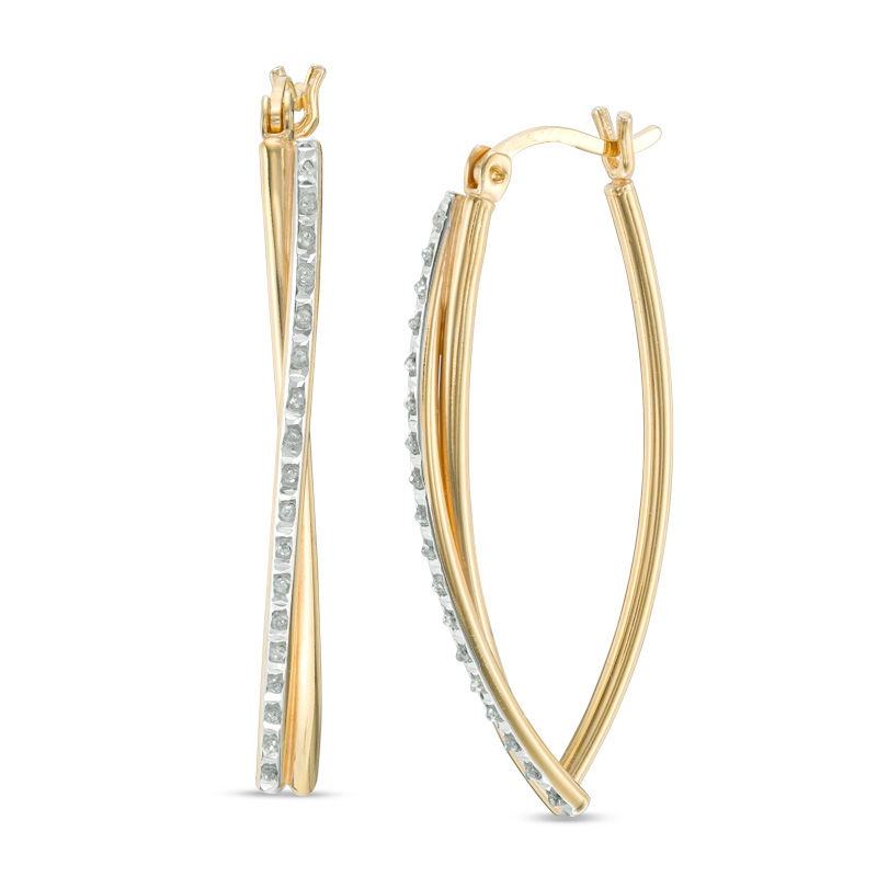 Diamond Fascination™ Geometric Hoop Earrings in Sterling Silver with 18K Gold Plate