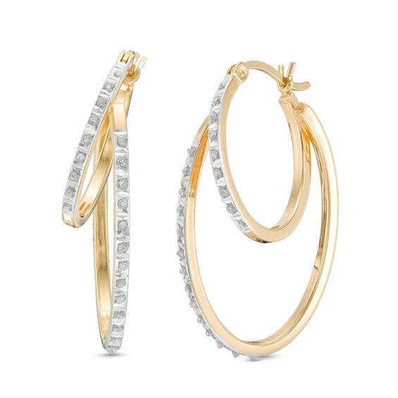 Diamond Fascination™ Interlocking Oval Hoop Earrings in Sterling Silver