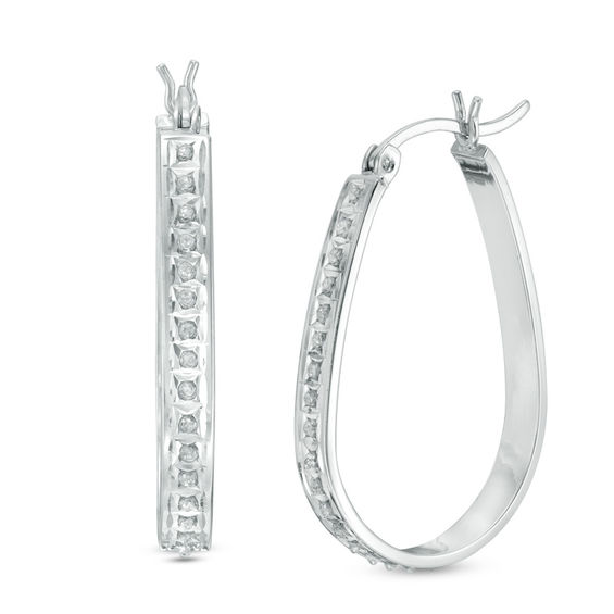 Diamond Fascinationâ¢ Pear-Shaped Hoop Earrings in Sterling Silver with Platinum Plate