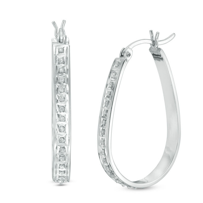 Diamond Fascination™ Pear-Shaped Hoop Earrings in Sterling Silver with Platinum Plate