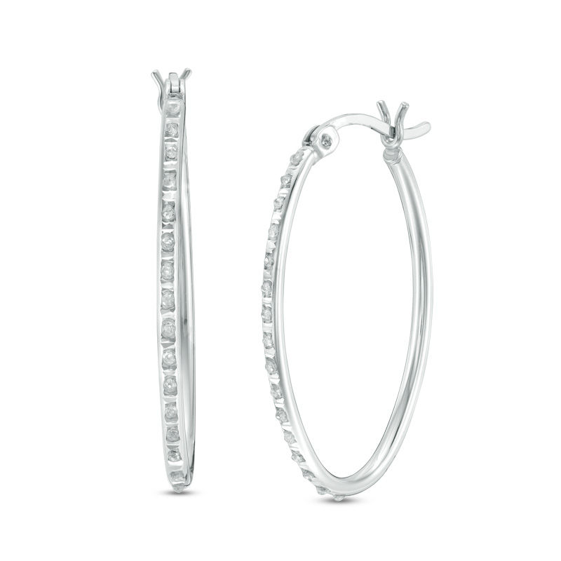 Diamond Fascination™ Oval Hoop Earrings in Sterling Silver with Platinum Plate