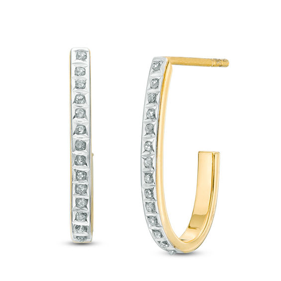 Diamond Fascinationâ¢ J-Hoop Earrings in Sterling Silver with 18K Gold Plate