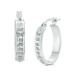 Diamond Fascination™ Small Hoop Earrings in Sterling Silver with Platinum Plate
