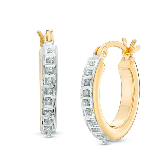 Diamond Fascinationâ¢ Small Hoop Earrings in Sterling Silver with 18K Gold Plate