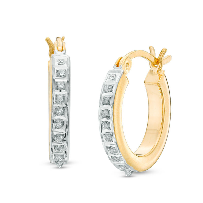 Main Image 1 of Diamond Fascination™ Small Hoop Earrings in Sterling Silver with 18K Gold Plate