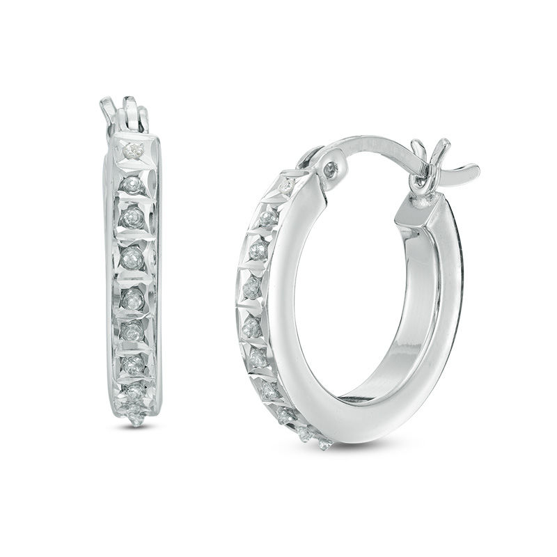 Diamond Fascination™ Small Hoop Earrings in Sterling Silver with Platinum Plate