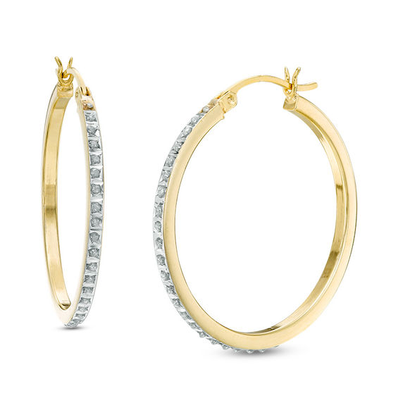 Diamond Fascinationâ¢ Thin Hoop Earrings in Sterling Silver with 18K Gold Plate