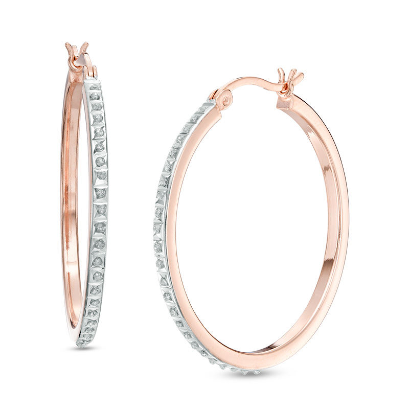 Main Image 1 of Diamond Fascination™ Hoop Earrings in Sterling Silver with 18K Rose Gold Plate