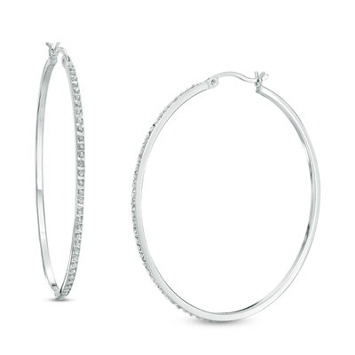 Discount Jewelry Women's Elegant Large Clear Crystal Platinum Plated Hoop Earrings 