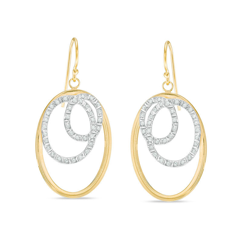 Diamond Fascination™ Triple Oval Dangle Drop Earrings in Sterling Silver with 18K Gold Plate