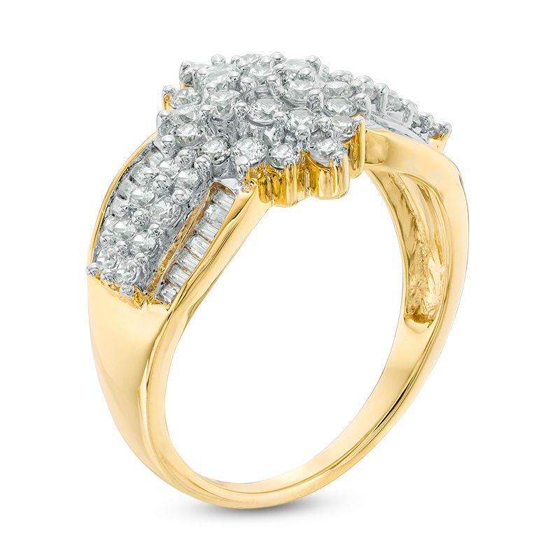 Designer 14K Yellow Gold 1.00ct Baguette & Round Diamond