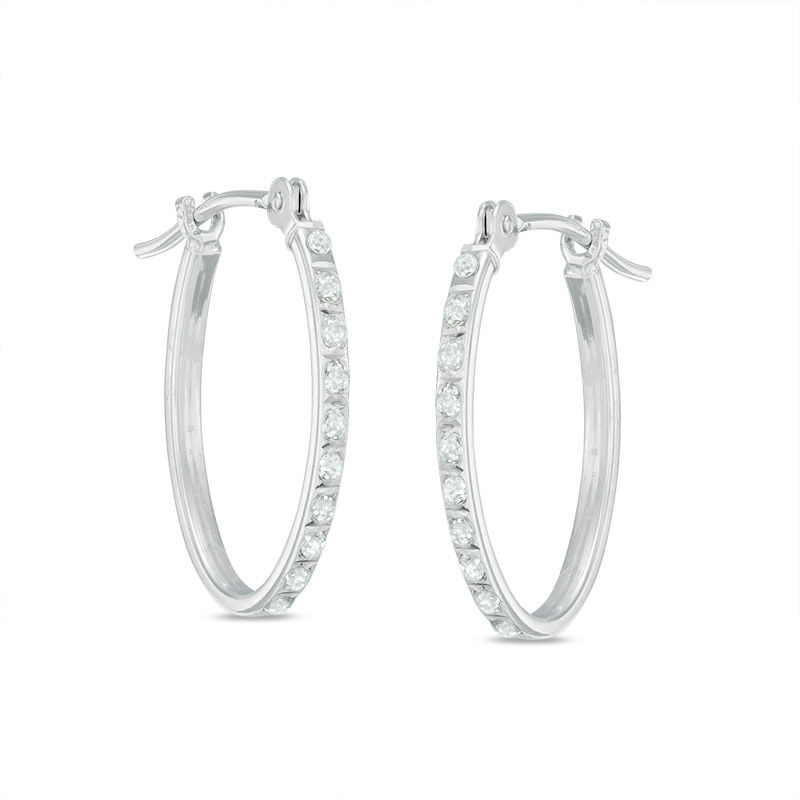 Diamond Fascination™ Small Oval Hoop Earrings in 14K White Gold