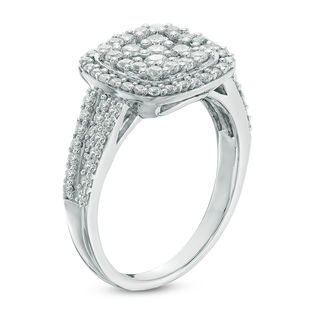 1 CT. T.W. Multi-Diamond Cushion Frame Engagement Ring in