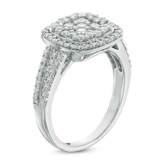 1 CT. T.w. Multi-Diamond Cushion Frame Engagement Ring in 10K White Gold