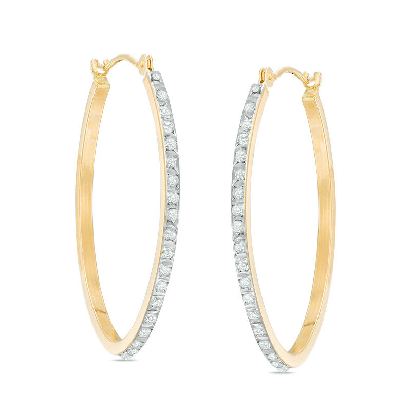 Main Image 1 of Diamond Fascination™ Elongated Oval Hoop Earrings in 14K Gold