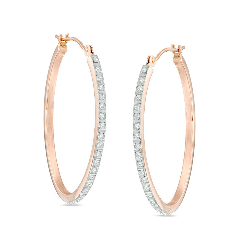 Main Image 1 of Diamond Fascination™ Oval Hoop Earrings in 14K Rose Gold