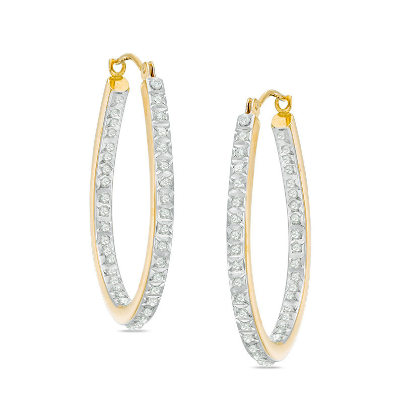 Main Image 1 of Diamond Fascination™ Inside-Out Pear-Shaped Hoop Earrings in 14K Gold