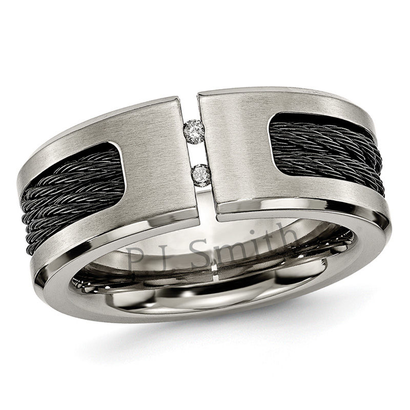 Men S Diamond Accent Double Row Cable Split Shank Wedding Band In Men S Diamond Accent Double Row Cable Split Shank Wedding Band In Anium 2 Lines