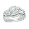 Thumbnail Image 0 of 1/3 CT. T.W. Diamond Frame Split Shank Bridal Set in Sterling Silver