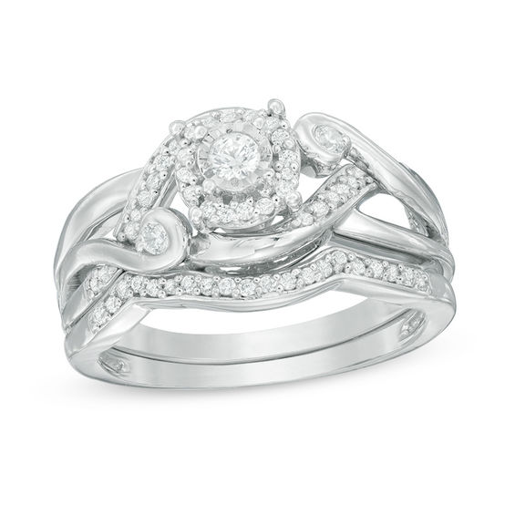 1/3 CT. T.w. Diamond Frame Split Shank Bridal Set in Sterling Silver