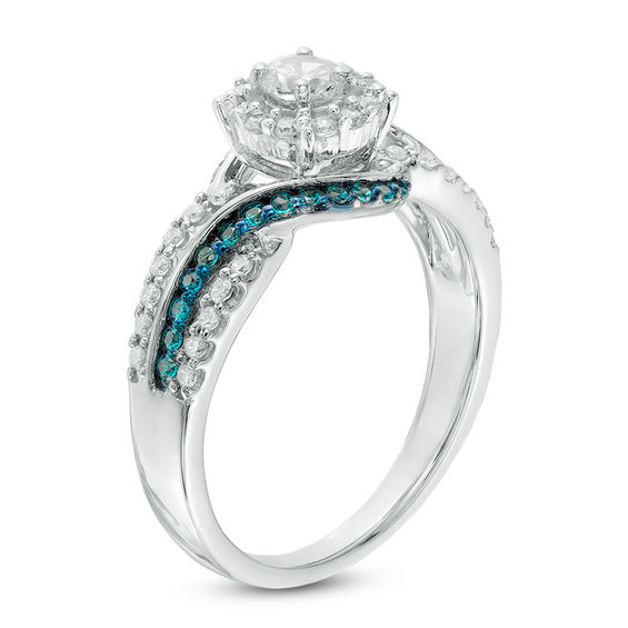 5/8 CT. T.w. Enhanced Blue and White Diamond Frame Bypass Split Shank Engagement Ring in 10K White Gold
