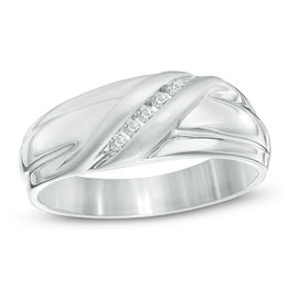 Men's 1/10 CT. T.W. Diamond Slant Band in Sterling Silver