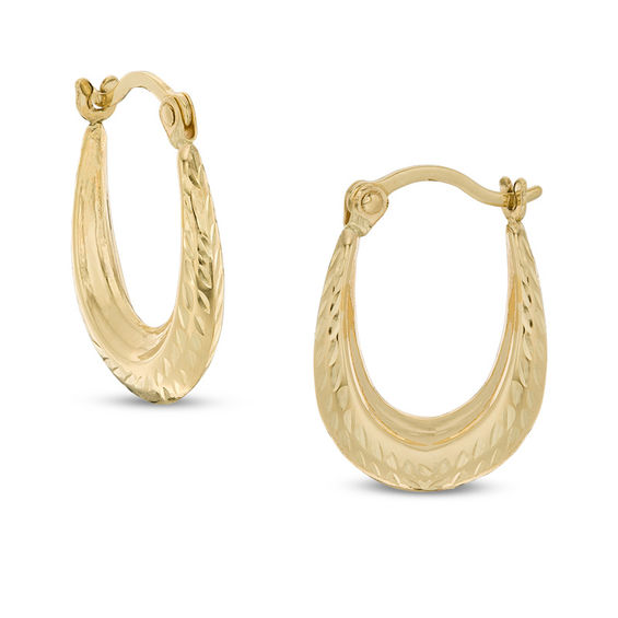 Diamond-Cut Oval Hoop Earrings in 10K Gold
